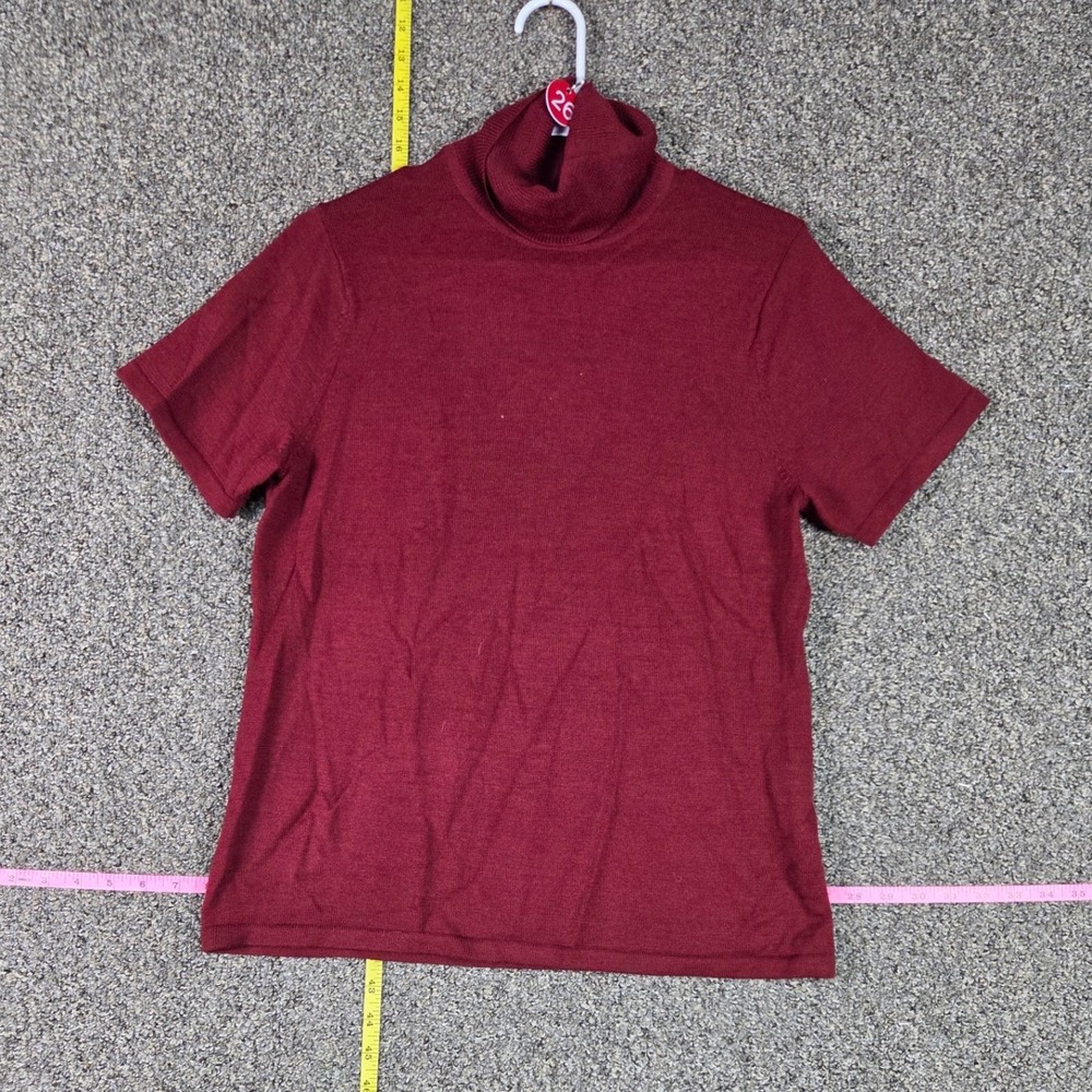 Dialogue Turtleneck Sweater Womens Medium Burgundy Short Sleeve Merino Wool